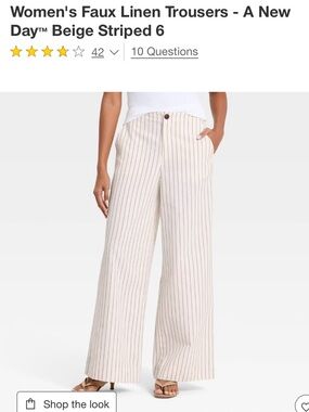 NWT A New Day Women's Faux Linen Wide-Leg Pants - Beige Striped